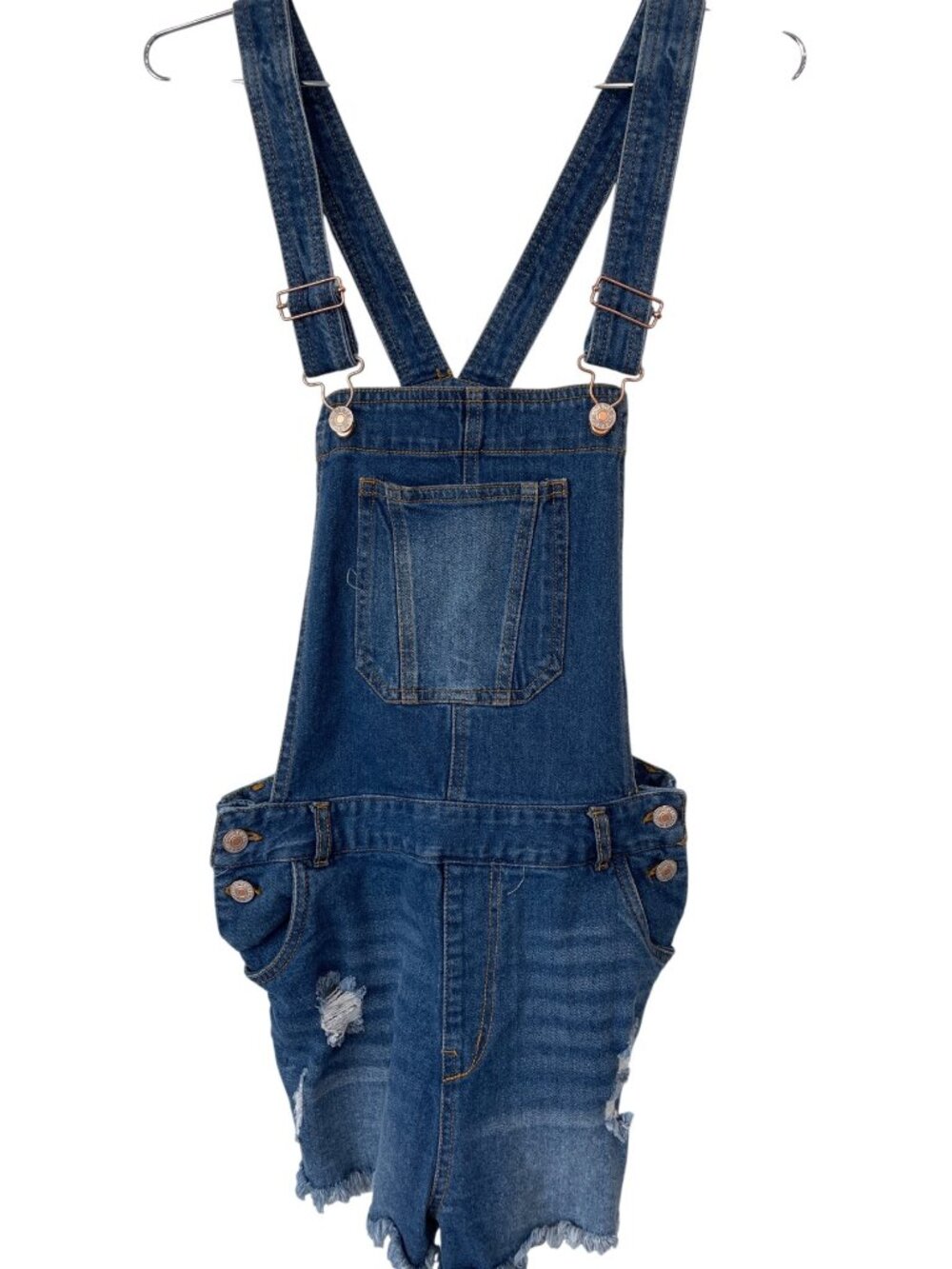 Love Tree Denim Overalls Medium Distressed Frayed Hem Jean Blue Medium Wash Y2K
